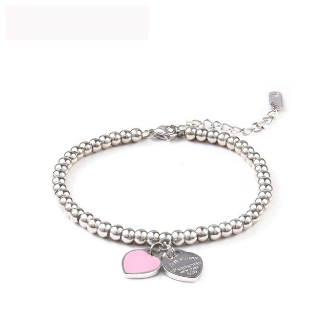 SHE WEIER charms heart bracelet& bangles beads femme gifts for women female stainless steel jewelry braslet silver gift